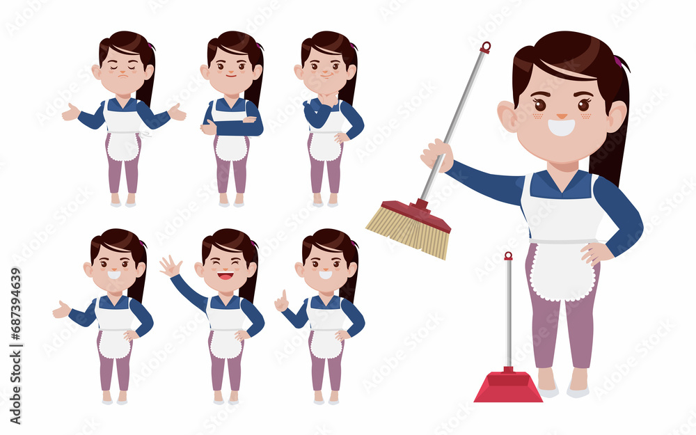 Set of cleaner with different poses Set of cleaner with different poses