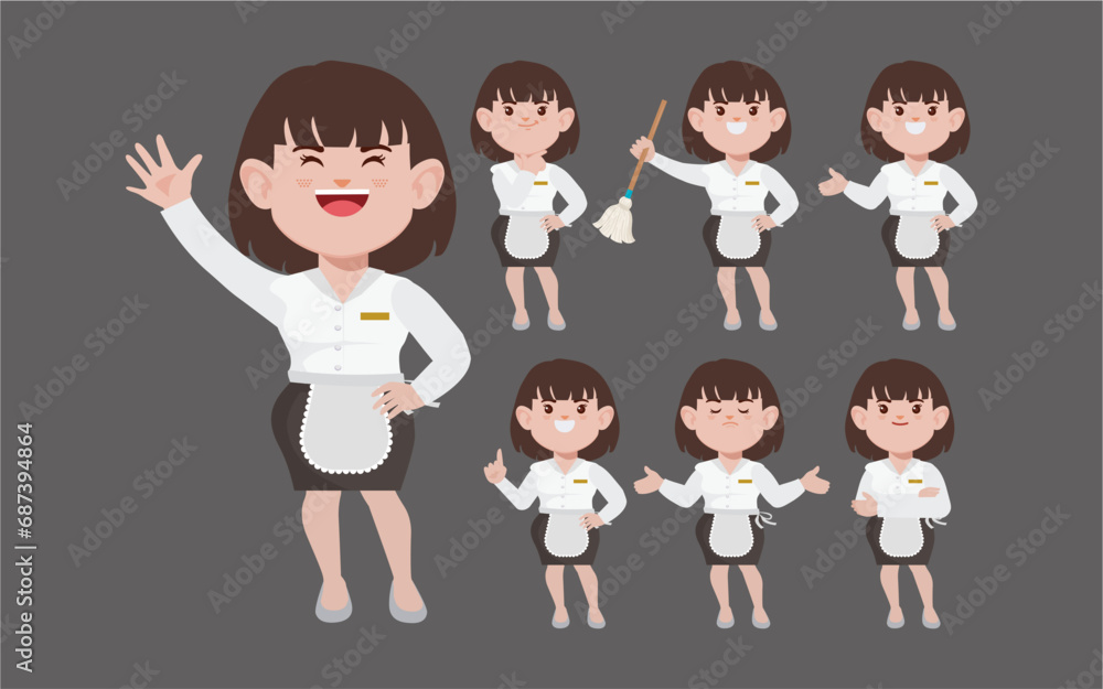 Set of cleaner with different poses Set of cleaner with different poses