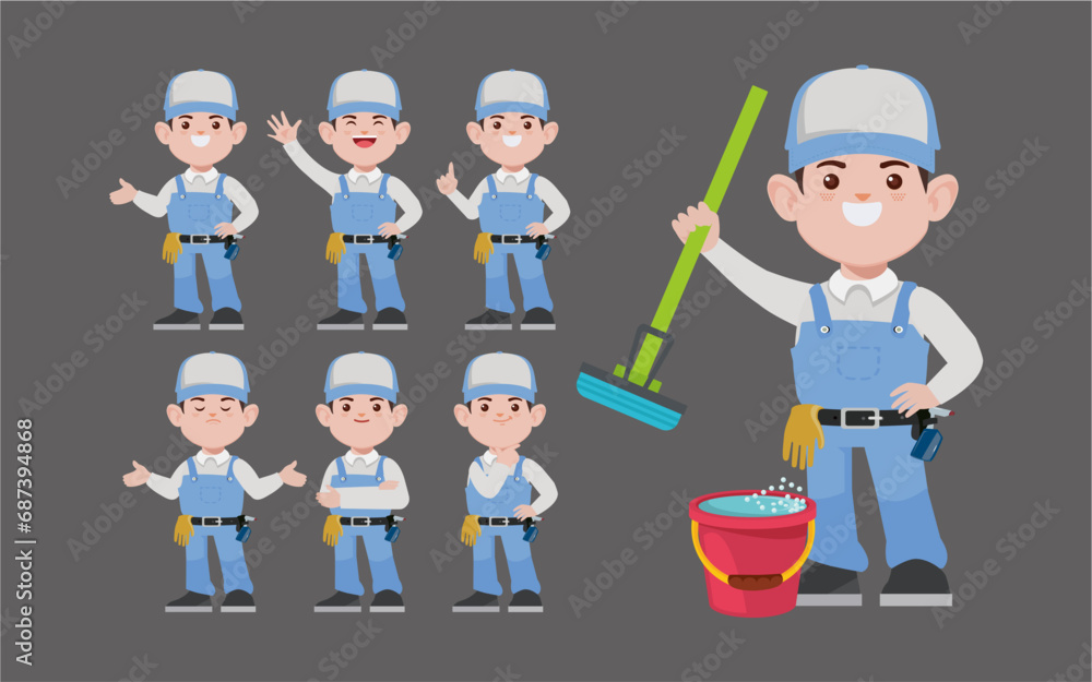 Set of cleaner with different poses Set of cleaner with different poses
