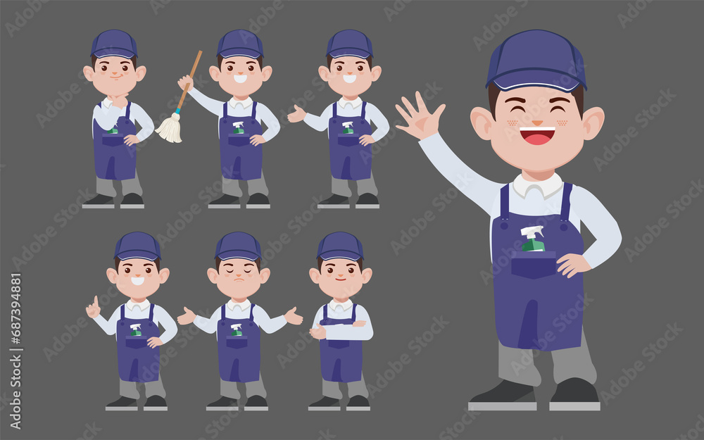Set of cleaner with different poses Set of cleaner with different poses