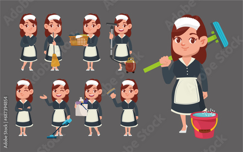 Set of cleaner with different poses