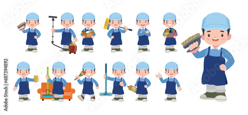 Set of cleaner with different poses