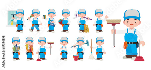 Set of cleaner with different poses