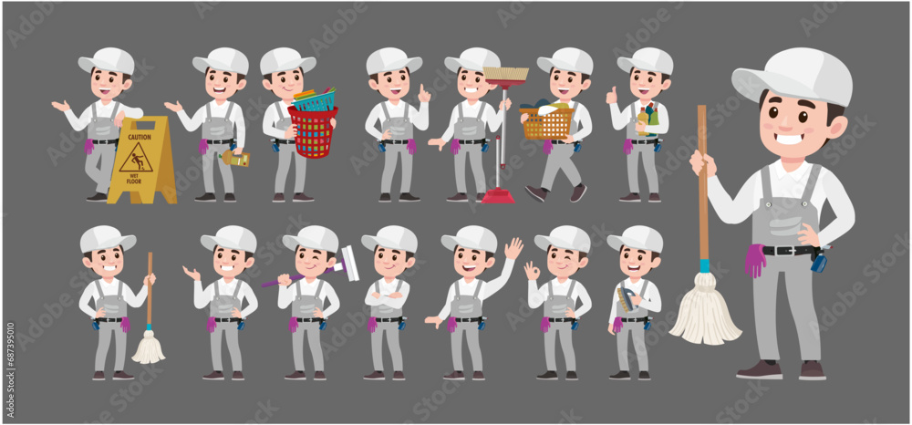 Fototapeta premium Set of cleaner with different poses