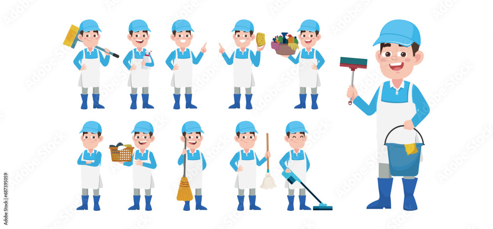 Set of cleaner with different poses Set of cleaner with different poses