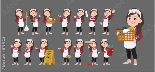 Set of cleaner with different poses