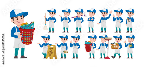 Set of cleaner with different poses