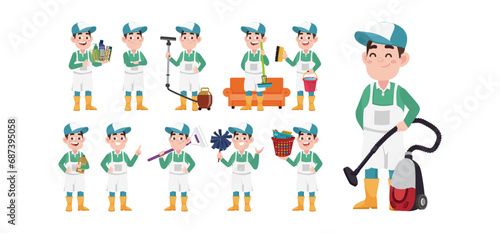 Set of cleaner with different poses