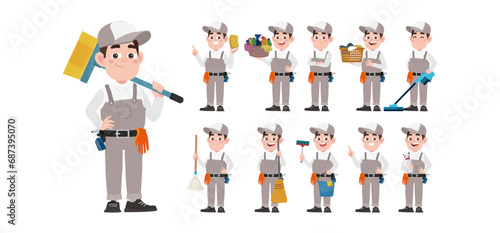 Set of cleaner with different poses