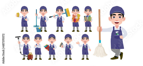 Set of cleaner with different poses