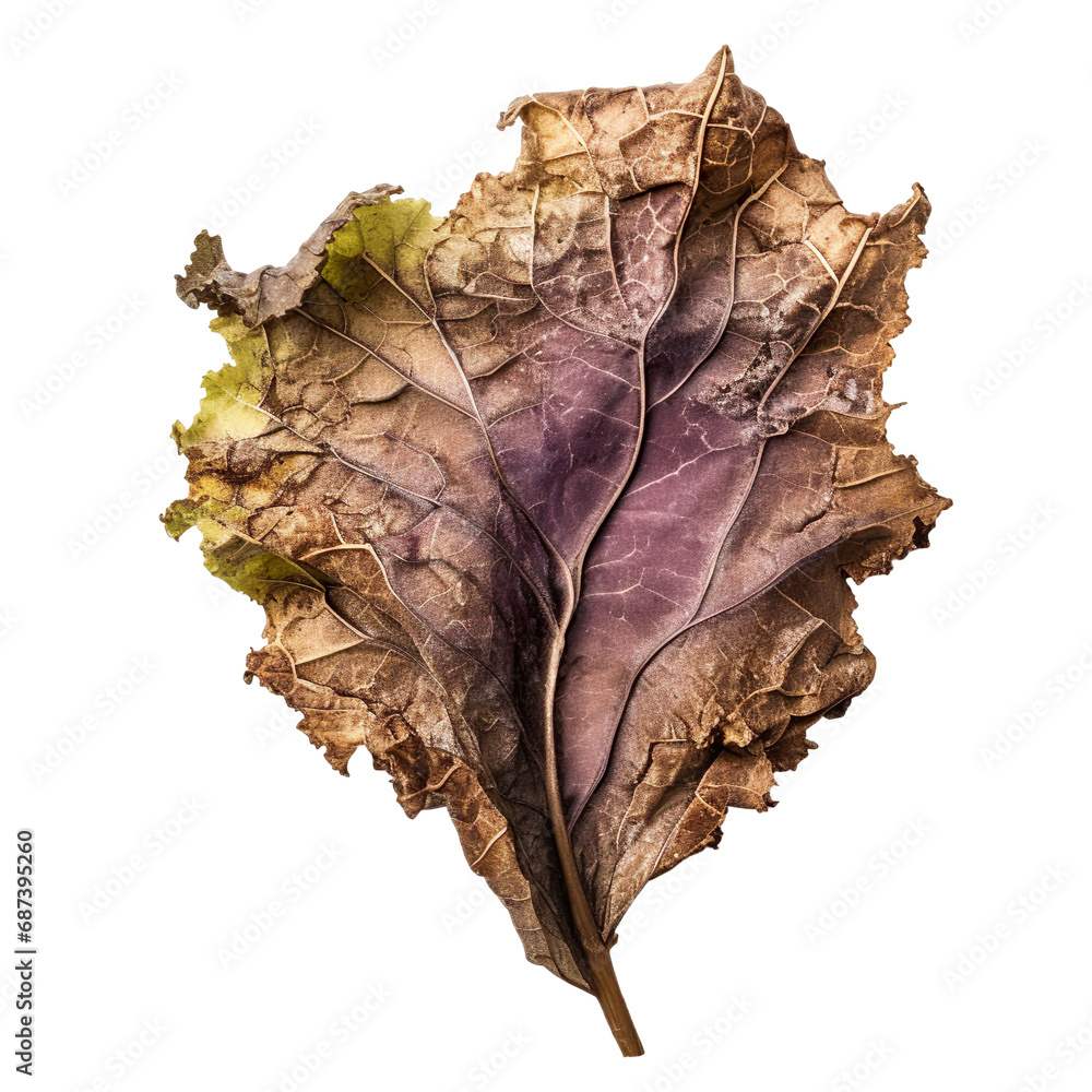 front view of a spoil rotten kale vegetable isolated on a white transparent background  - obrazy, fototapety, plakaty 