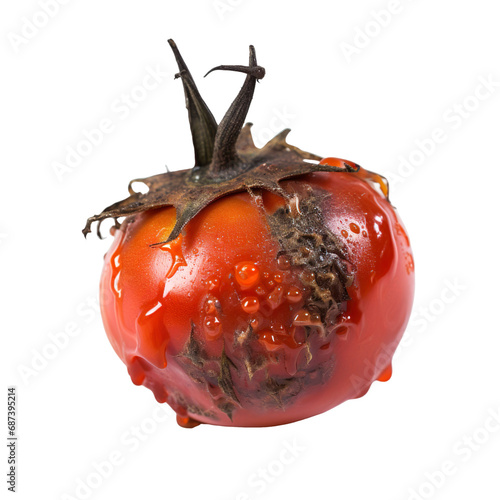 front view of a spoil rotten cherry tomato vegetable isolated on a white transparent background 
