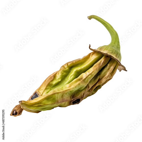 front view of a spoil rotten okra vegetable isolated on a white transparent background  photo