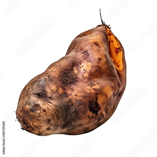 front view of a spoil rotten potato vegetable isolated on a white transparent background 