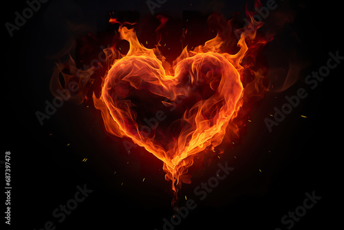 Blazing heart  love or passion concept. Isolated on black background