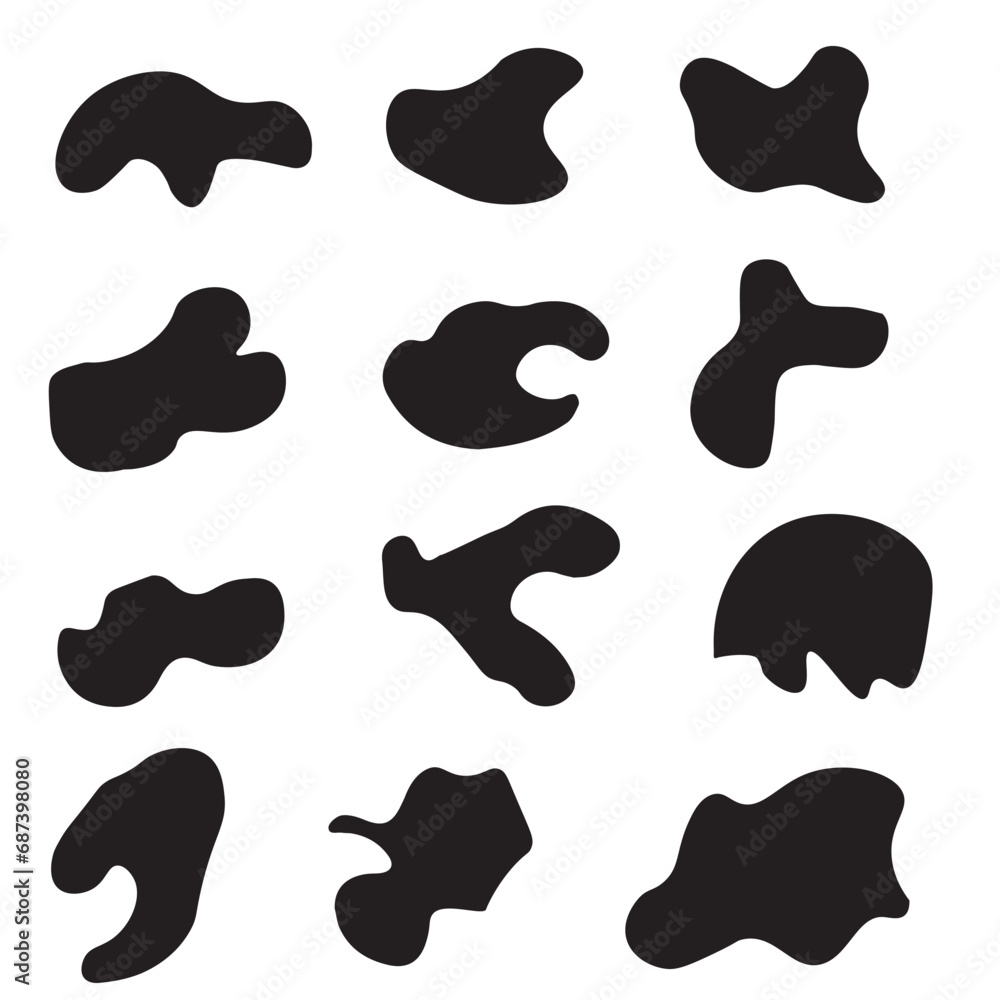 12 Modern liquid irregular blob shape abstract elements graphic flat style design fluid vector illustration set. 12 Modern liquid irregular blob shape abstract elements graphic flat style design fluid vector illustration set.