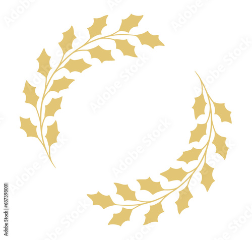 Golden round wreath frame with leafy branches