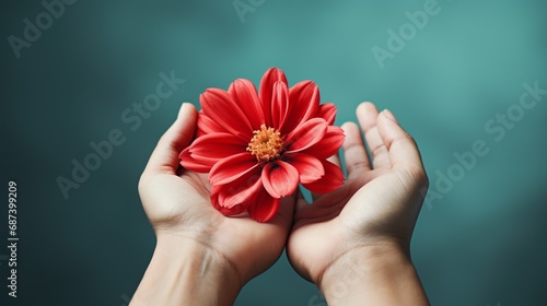 red flower in hand, Ai Generate 