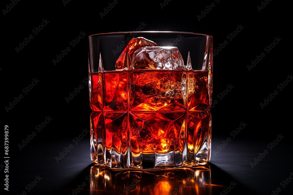 Close-up shot of a freshly poured Sazerac cocktail. Dark background. Close-up shot of a freshly poured Sazerac cocktail. Dark background.