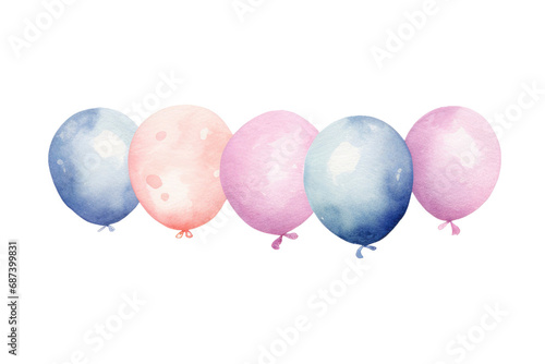 Set of watercolor balloons for holiday, birthday, party, celebrate, isolated on white background.