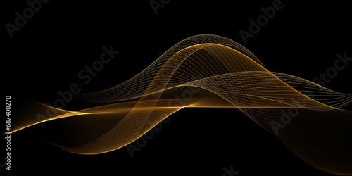 Abstract shiny color gold wave design element on dark background