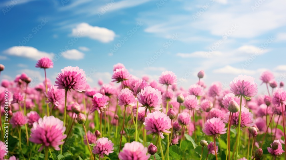 Summer landscape with a field of flowering pink clover. Summer landscape with a field of flowering pink clover.
