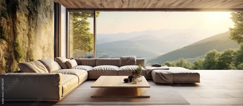 Living room with sofa and view of nature. Living room with sofa and view of nature.