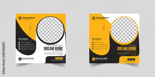Construction renovation handyman home repair flyer and dream home social media post banner template or Square real estate flyer, Free Vector