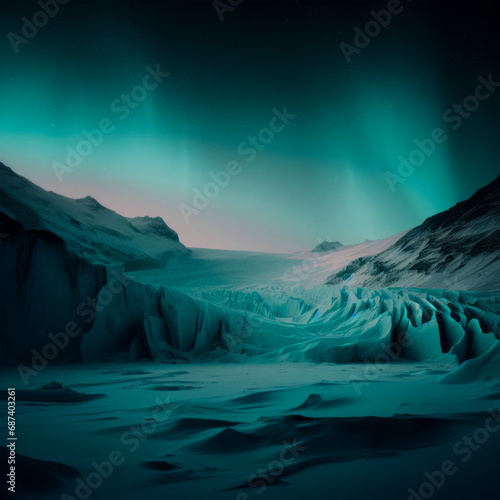 Icelandic landscape with aurora borealis. photo