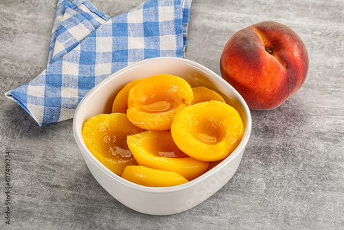 Ripe sweet and juicy canned peach