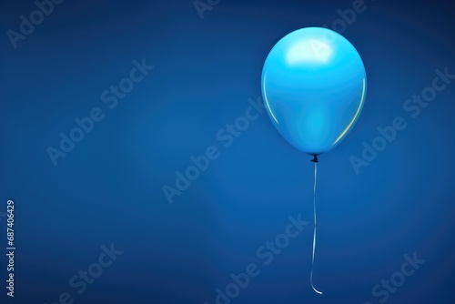 Single blue balloon floating against clear blue background. Minimalist design and simplicity.