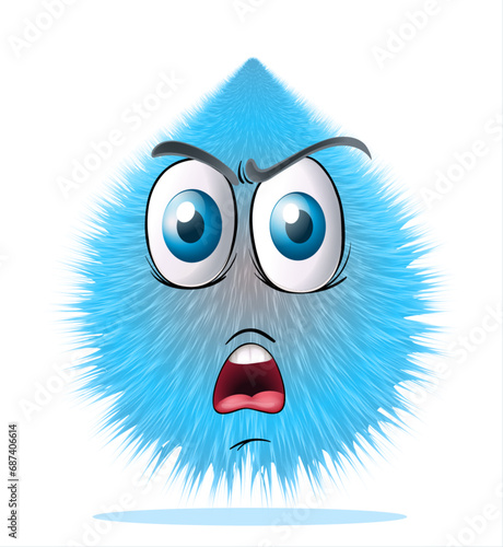 Cute furry monster 3D cartoon character design   cartoon character faces  emotions happy  angry  sad  cheerful. Cute retro baby hippie illustration for decorative monster   blinking and smiling.3D art