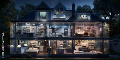 A suburban home being scanned and transforming into a blueprint