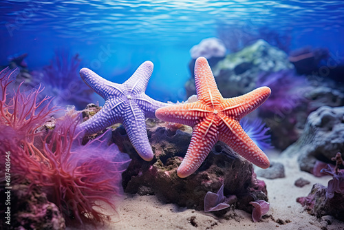 starfish and corals on the surface of the ocean