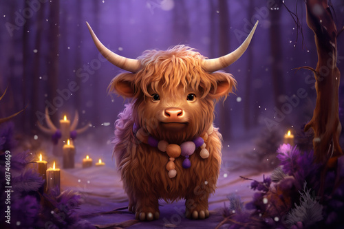Cute Highland Cow created with Generative AI technology