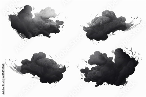 Fotografie, Obraz Dark smoke clouds set on white background, Generative AI
