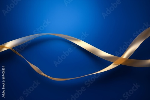 Golden ribbon on blue background, Generative AI