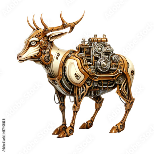 angled view of steampunk style Antelope animal isolated on a white isolated background.
