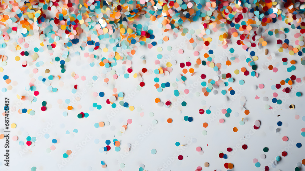 Coloured confetti and streamers as a white New Year's background Coloured confetti and streamers as a white New Year's background