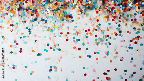 Coloured confetti and streamers as a white New Year s background