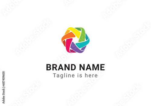 Creative Dynamic Hexagon logo. Colorful Teamwork Technology logo. Geometric logo. Origami logo. Design studio logo