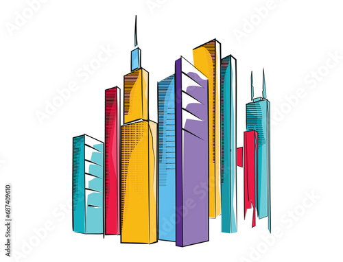 City skyline in pop art style for background illustration and image