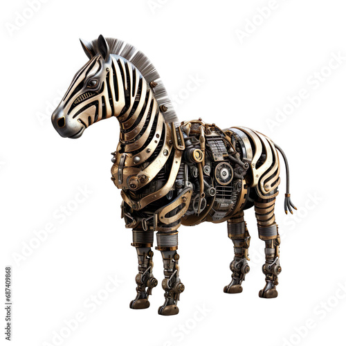 angled view of steampunk style Zebra animal isolated on a white isolated background.