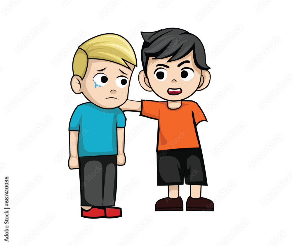 Vector encapsulates the compassionate and supportive nature of a young boy figure offering guidance to a friend in need. The visual narrative portrays a scene of empathy and understanding. Vector encapsulates the compassionate and supportive nature of a young boy figure offering guidance to a friend in need. The visual narrative portrays a scene of empathy and understanding.