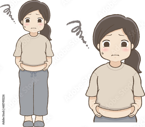 お腹の肉をつまむぽっちゃり女子