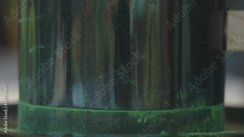 Kyoto, Japan - November 26, 2023: Matcha, the powdered form of the tea leaves, harvested and finely ground with millstone 
