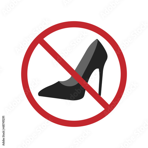 Isolated transparent pictogram sign of do not use high heels shoes, women fall risk, indoor sign