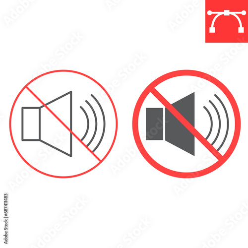 No sound line and glyph icon, prohibition and forbidden, sound off sign, vector graphics, editable stroke outline sign, eps 10.