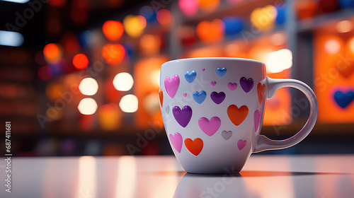 Charming ceramic mug featuring a heart pattern, a perfect gift for Valentine's Day. Enhance your romantic moments with stylish and creative cup, bringing warmth and happiness to your special occasions