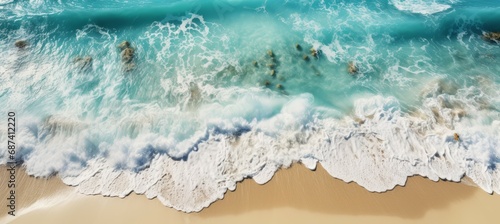 Top view sea waves to the beach. Generative AI technology.